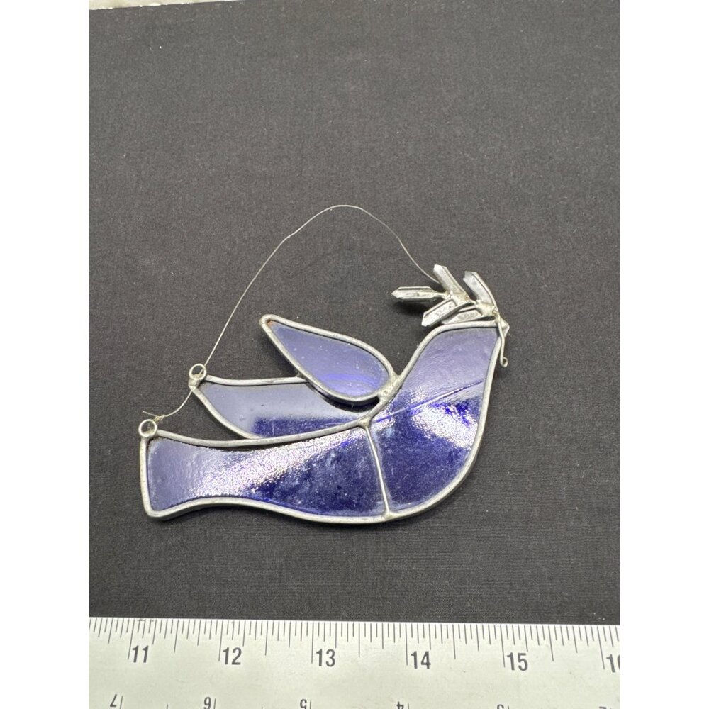 Stained Glass Blue Dove Ornament With Olive Branch